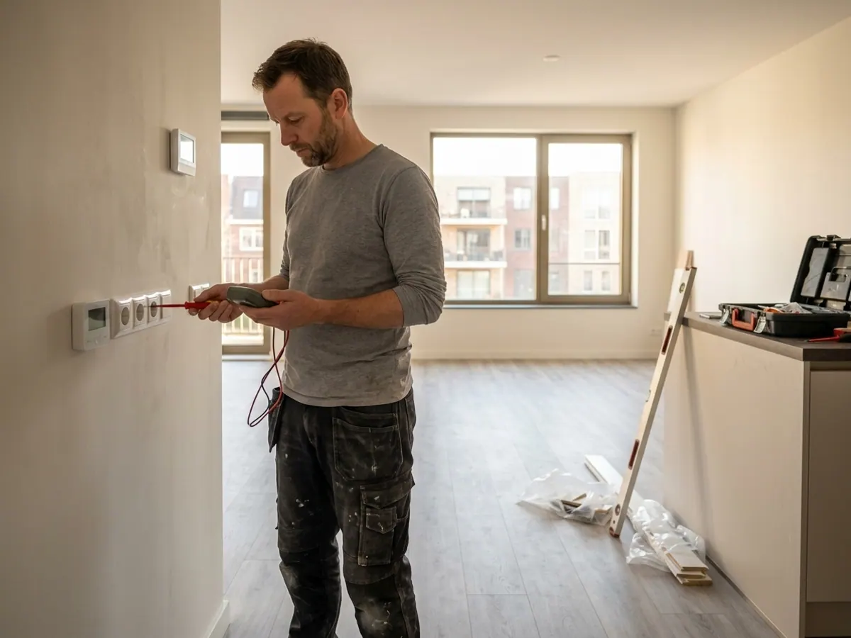 Vakman van Bouwbedrijf Land controleert nauwkeurig de installatie en oplevering