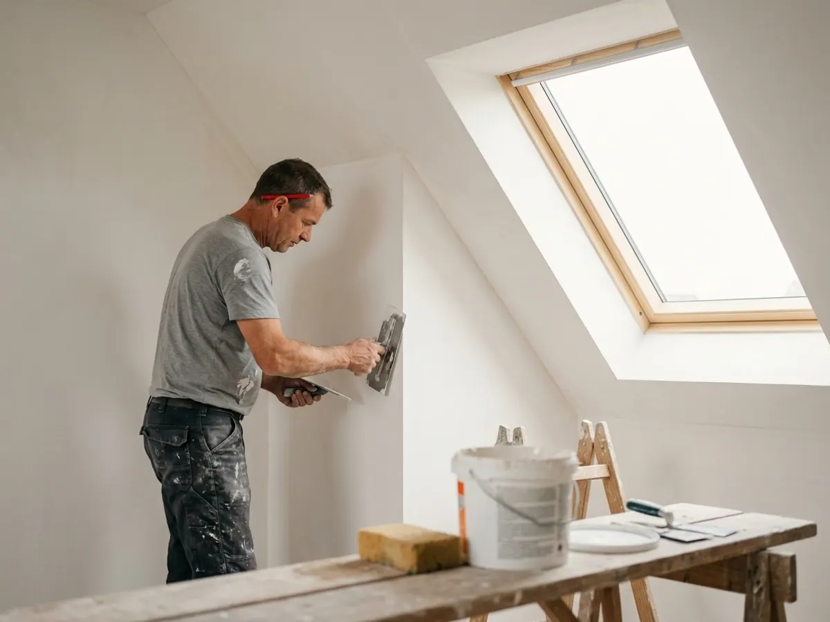 Wit gestucte wanden en plafond op een afgewerkte zolder